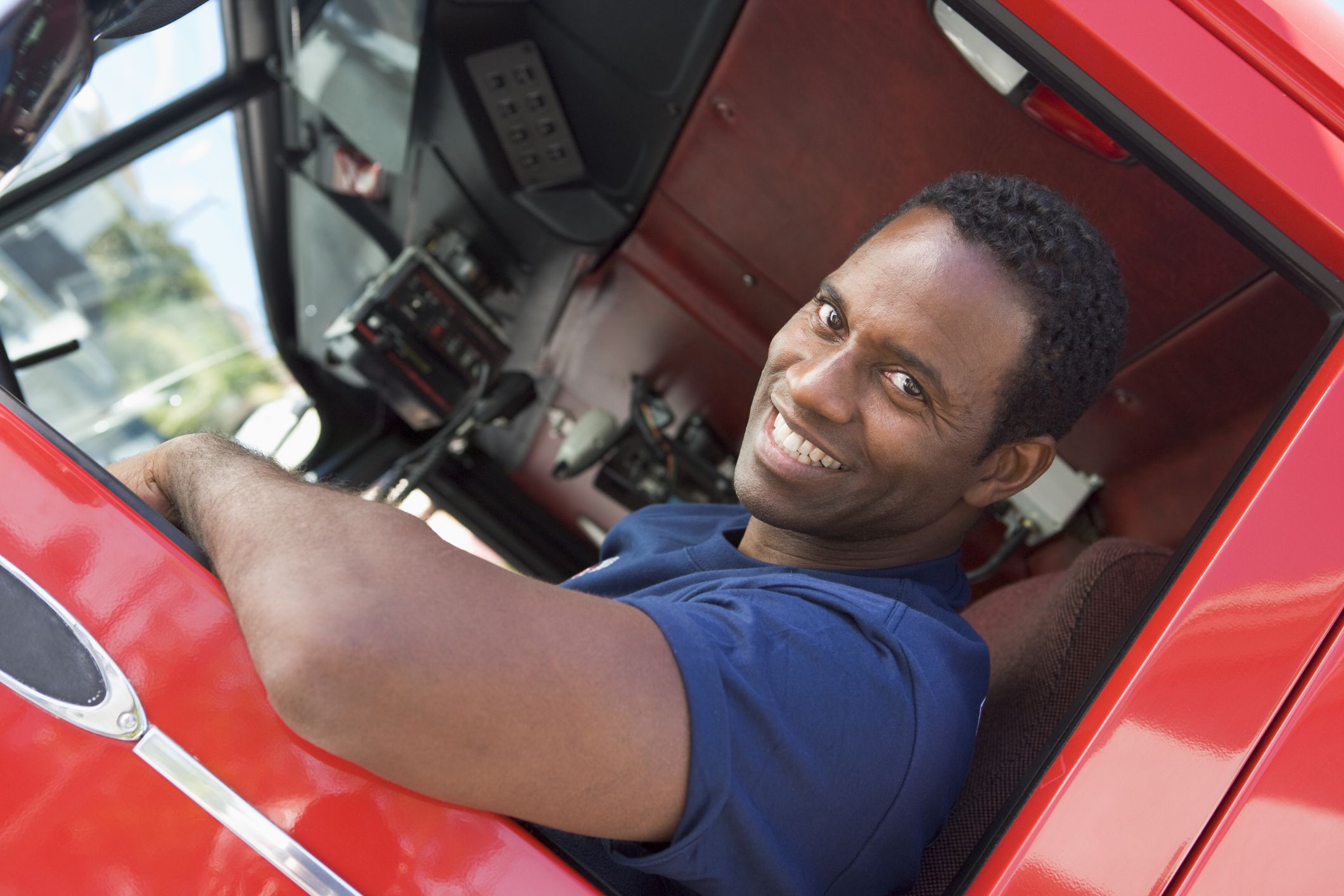 firefighter candidate in a fire truck